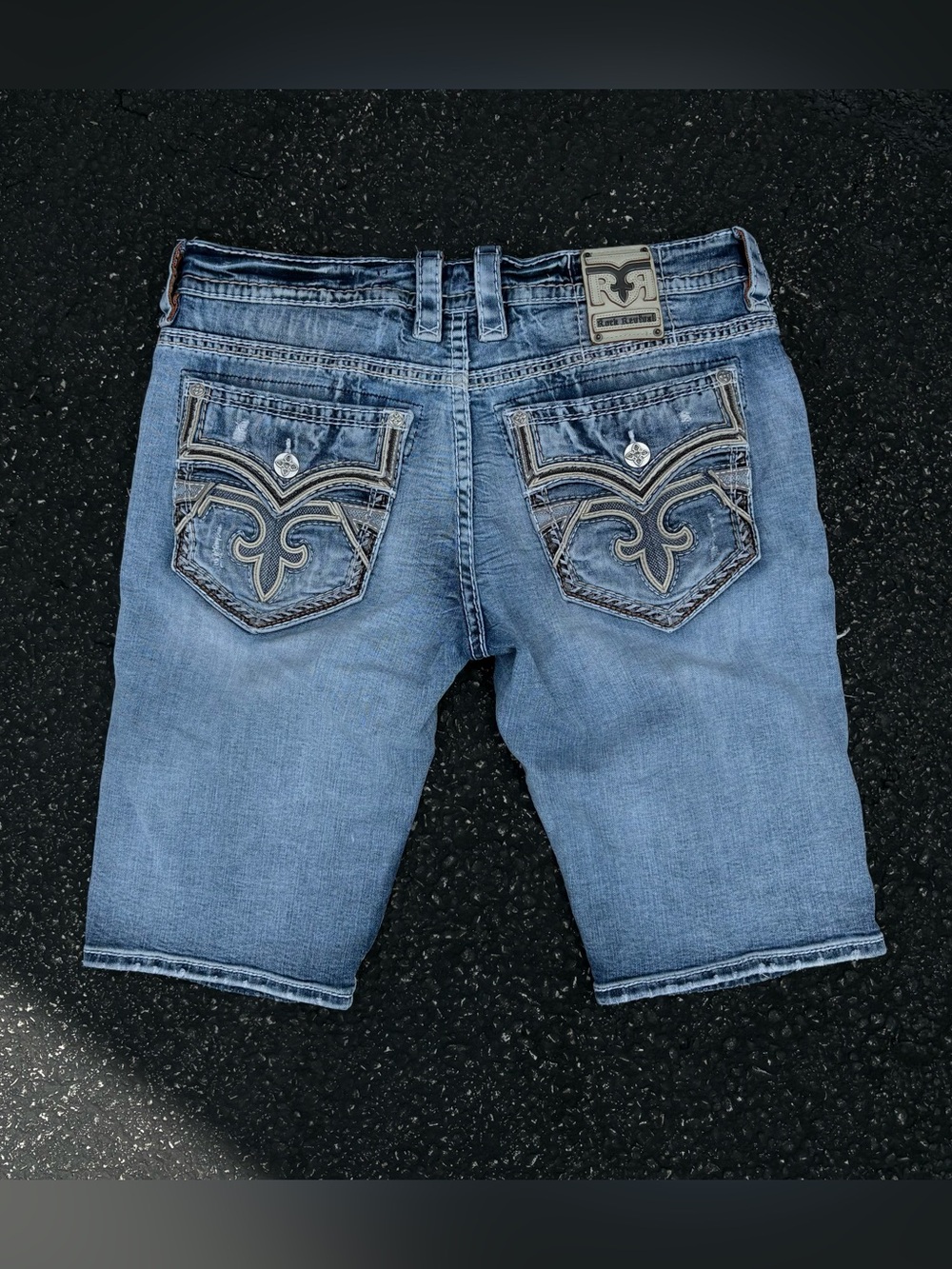 Rock Revival Harmon Short Size 38 Men’s Distressed Blue Denim Jean Shorts Grunge